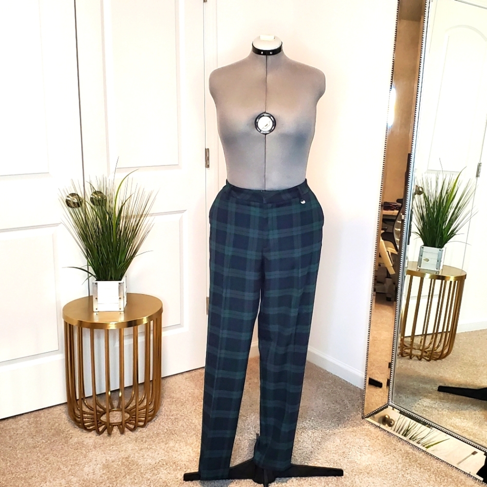 Brooks Brothers Navy & Dark Green Plaid Dress Trousers